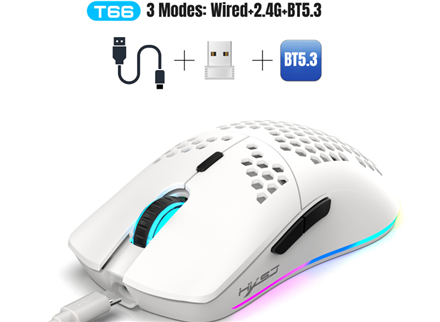 New product RGB light-emitting T66 wired+2.4G+BT5.3 three mode wireless mouse